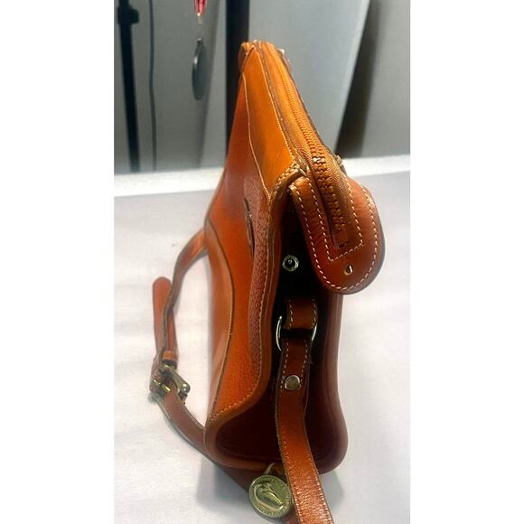 Vintage Dooney & Bourke Brown Pebble Leather Brown Trim Satchel Shoulder Handbag - Picture 5 of 11